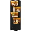 Azkoeesy Vetrina Angolare con illuminazione a LED tramite App, 180 x 45 x 43,5 cm, Mobile Alto con 2 Cassetti e Libreria a 4 Ripiani, Robusto MDF, Adatto a Soggiorni e Ingressi, Nero