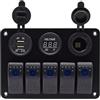 Beavorty Pannello Combinato a 5 Pulsanti 12v 24v USB e Voltmetro | Luce LED Blu, Copertura, Presa Accendisigari 12v 24v, per Barca, Camper e Console
