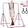 TINY TUMBLERS Sbarra Ginnastica Artistica Bambini - Barra da Ginnastica Regolabile 90-130 cm per Casa, Portata Max 60 kg - Anelli, Paracalli e Schede di Allenamento Inclusi