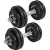 MOVIT® Set di 2 Manubri Regolabili 20-60 kg, Ghisa, Barre 30 mm, Zigrinate | Impugnature Zigrinate Antiscivolo, Barre Cromate, Chiusure a Stella; Pesi Regolabili per Allenamento, Fitness, Casa/Palestra
