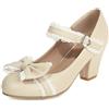 Lroey Reoly Scarpe Mary Jane da Donna con Tacco Largo, Pompe al Tallone Alto Punta Rotonda Gancio Orientabile Scarpe da Festa Bowknot Moda, Numero 32-48