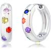 HUGE TOMATO HUGETOMATO Orecchini a cerchio in oro 14K e argento, orecchini a cerchio con zirconia colorata 14mm argento, regalo di compleanno per donne, uomini