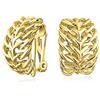 Bling Jewelry Moda Open Weave Cavo Foglia Piuma Ampia Metà Cerchio Clip Su Orecchini Per Le Donne Non Forato Orecchie Argento Placcato Oro