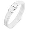 Ayoiow Bracciale A Sfere Acciaio Uomo Pelle Bracciale Intrecciato con Fibbia d'Argento Bracciale in Acciaio per Uomo