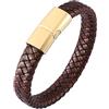Ayoiow Bracciale Acciaio Brillantino Uomo Pelle Bracciale Intrecciato con Fibbia Dorata Bracciale Acciaio per Uomo