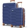 Vipbox Set 3 Valigie Rigide Espandibili Policarbonato Leggere Set Trolley da Viaggio Resistenti con Serratura TSA e 4 Ruote (Blu-Marrone, Set 65+75 cm)