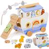 KYWAI Arca di Noè Legno Montessori, Bomboniere Battesimo Maschio Bambina | 24 pezzi: 14 animali in coppia + Noè e sua moglie, gioco a incastro e da impilare, dai 12 mesi, regalo battesimo e compleanno