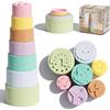 WOODENFUN Torre impilabile in silicone per bambini, 7 pezzi, tazza impilabile, giocattolo Montessori colorato da impilare, ordinare e fare il bagno, per bambini dai 6 mesi in su