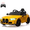 Garvee Auto Elettrica BMW M4 12V con Telecomando Giallo | Doppia Porta Sospensioni 3 Velocità Bluetooth MP3 e Luci LED