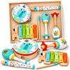 MOMO Kids Barcelona Momo Kids® Strumenti Musicali Bambini 5 in 1 | Giochi Montessori 1 Anno Legno | Xilofono Bambini, Tamburello, Maracas, Flauto, Raschino | Regalo Bambina 1 Anno, Brinquedos
