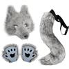 Aetherize Maschera da Therian con coda pelosa e guanti per zampe, accessorio realistico per costume Therian bianco nero