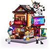 Lumibricks Manga Shop Kit di blocchi da costruzione luminosi 1.699 pezzi, negozio di manga giapponese cyberpunk con 12 luci LED, modello modulare di città neon da collezione, kit di costruzione