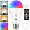Görvitor Görvitor Lampadina LED E27 RGB ricaricabile con telecomando, touch dimmerabile, 12 colori, 2 modalità, batteria da 2600 mAh, con gancio e timer, per esterni, campeggio, giardino, feste