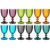 cecaro group Set 12 Calici Colorati in Vetro 350 ml - 6 Colori Assortiti, 2 Calici per Colore - Bicchieri con Gambo per Acqua, Vino, Cocktail e Aperitivi - Linea Quadri, Intreccio o Ondea