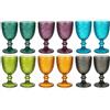 cecaro group Set 12 Calici Colorati in Vetro 350 ml - 6 Colori Assortiti, 2 Calici per Colore - Bicchieri con Gambo per Acqua, Vino, Cocktail e Aperitivi - Linea Ondea