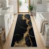 Generic Tappeto passatoia da 60 x 180 cm, motivo astratto, lussuoso, effetto marmo dorato, antiscivolo, lavabile, per cucina, ingresso, letto, camera da letto, a pelo corto, colore: nero