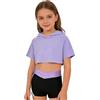 YEAHDOR 3-Set Completo Sportivo Bambina Felpa con Cappuccio T Shirt Manica Corta + Reggiseno Sportivo + Pantalocini Leggings Corti Tuta da Ginnastica Artistica