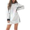 YOSUWOAI Vestito metallico da donna a maniche lunghe, lucido, abito da ballo