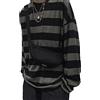 Phabety T-Shirt a Maniche Lunghe Unisex Oversize a Righe Gotiche Harajuku Allentate Girocollo Estivo Tee Tops, Nero, Large