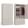 CDF Armadio Camera da Letto 90 cm Larghezza - con 2 Ante e 2 Cassetti Armadio Ingresso Due Ante Guardaroba Salvaspazio Appendiabiti con Porta Mobile per Cameretta dei Bambini Cashmere