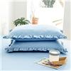 Russo Tessuti Coppia Federe Guanciale Rouches Volant Ruffle Cotone Arredo Letto Bed Dressing-Celeste