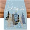 Sungeek Runner da tavola natalizio 40 x 180 cm, in lino blu, albero di Natale con fiocchi di neve, runner da tavola stagionale invernale per le vacanze della cucina, decorazione per la casa e le feste