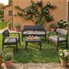 Dmora - Set Salotto da Esterno Carpi, Composizione da Giardino con 2 poltrone, 1 Divano ed 1 tavolino, Salottino Effetto Rattan con Cuscini, 100% Made in Italy, Antracite