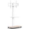Unyqoos Base per mobile TV Unyqoos® bianca - Supporto a pavimento con 2 ripiani per schermi da 32-70 pollici (max. 40 kg), standard VESA 200×200-400×600, altezza 1270-1470 mm, inclinabile ±30°, dotato di ruote, base in legno, capacità di carico del …