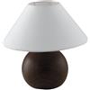Luce Ambiente e Design Lampada da tavolo PINO in ceramica effetto legno scuro e paralume in tessuto