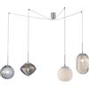 Luce Ambiente e Design Lampadario a sospensione Greenwich in vetro con linee meridiane a rilievo, quattro pendenti colorati con cavi regolabili(4xE27)
