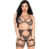 LEG AVENUE SETS LEG AVENUE - 89362 SET TOP + PERIZOMA + GIARRETTIERA + MANETTE NERO - TAGLIA UNICA