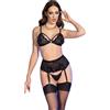 CHILIROSE SETS CHILIROSE - CR 4728 SET REGGISENO + PERIZOMA + CALZE NERO L