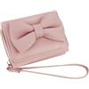 Feelorna Portafogli da donna, portafoglio in pelle a tre ante per le donne carino fiocco piccola borsa portafoglio carte di credito cambio portamonete con cinturino da polso, rosa, 10.5 x 8 x 4 cm