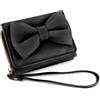 Feelorna Portafogli da donna, portafoglio in pelle a tre ante per le donne carino fiocco piccola borsa portafoglio carte di credito cambio portamonete con cinturino da polso, Nero , 10.5 x 8 x 4 cm