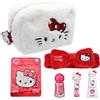 TAKE CARE | Astuccio da toilette Hello Kitty + cura bellezza | Crema mani e balsamo labbra ciliegia, fascia per capelli, smalto rosa iridescente & maschera tessuto viso idratante | +90% ingredienti
