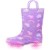 FUNCOO PLUS Stivali di gomma da bambina, impermeabili, con manico a strappo | Impermeabile, glitter, motivo cartone animato, maniglie facili, suola antiscivolo lampeggiante, gioco pozzanghera, all'aperto