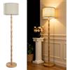 LuminexDesigns Lampada da Terra Boho in Legno di Rovere con Paralume Beige | 160cm E27 Piantana, Stile Scandinavo Vintage Rustico, Interruttore a Pedale, per Soggiorno e Camera da Letto WOVI FL09