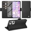 Giyer Cover per iPhone 15 Pro Max Custodia con Vetro Temperato, Premium PU Portafoglio Slot per Scheda RFID Antifurto Funzione Supporto Flip Case, Antiurto per iPhone 15 Pro Max 5G Cover (Nero)