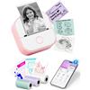 Memoking Adesiva Mini Stampante Termica con 3 Rotoli di Carta - T02 Stampante, Rosa | Portatile Bluetooth Sticker Printer per Studio, Note, Immagini, Foto, Diari, fai da te, Compatibile con Telefono e Tablet