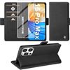 Giyer Cover per iPhone 16 Pro Max Custodia con Vetro Temperato, Premium PU Portafoglio Slot per Scheda RFID Antifurto Funzione Supporto Flip Case, Antiurto per iPhone 16 Pro Max 5G Cover (Nero)