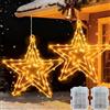 Joycome Natale Decorazioni, 2 Pezzi 75 LED Stella di Natale Luminosa | Stella Luminosa da Esterno a Batteria, Impermeabile Luci Natale, Decorazioni Natalizie per Finestre Balcone Porta Terrazzo