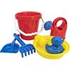 Idena 40239 - Set di giocattoli di sabbia 7 pezzi con secchio, annaffiatoio, setaccio, 2 piccoli stampi, rastrello e paletta, diverse varianti di colore