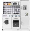 COSTWAY Cucina Giocattolo per Bambini, Cucina per Bambini in Legno con Forno, Microonde, Lavatrice, Lavello e Rubinetto, Con Suoni e Luci Reali, per 3+ Anni (Bianco)
