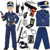 VICTERR Costume Poliziotto Bambino, Polizia Costume Bambini con Polizia Camicia Pantaloni,Manette Polizia,Cappello Polizia,Distintivo Polizia,Walkie-Talkie Giocattolo Police Costume Halloween Carnevale