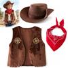 Yutissi 3 Pezzi Cowboy Costume Bambino, Vestito Costume Set da Cowboy | Cappello Cowboy Bambino, Bandana Rossa e Gilet, Wild Western per Halloween Natale Carnevale Dress Up Festa