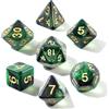 QUTHZZHY Set di 7 dadi DND Dice, dadi poliedrici, cubi poliedrici, set di dadi per MTG, Dungeon and Dragons (cielo stellato: nero-verde, scritta dorata)