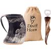 Divit Horn Divit Boccale Vichingo Corno in Autentico | Boccale con coperchio per birra autentico e medievale | Boccale in corno della migliore qualità. (Wolf, Polished)
