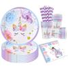 Capaneus 52 Pezzi Set di Piatti e Tazze Unicorno, Tovaglioli Unicorno, Set di Piatti per Bambini, Decorazione per Feste Unicorno, Decorazione Unicorno Festa di Compleanno Bambini