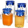 MamboCat KORA Set di 4 brocche per frigorifero con coperchio in plastica blu, 0,5 litri, caraffa quadrata in vetro con beccuccio e manico per tè freddo, acqua, succhi di frutta, latte & Co.