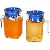 MamboCat Kora Set di 2 brocche per frigorifero con coperchio in plastica blu, 0,5 litri, caraffa quadrata in vetro con beccuccio e manico per tè freddo, acqua, succhi di frutta, latte & Co.